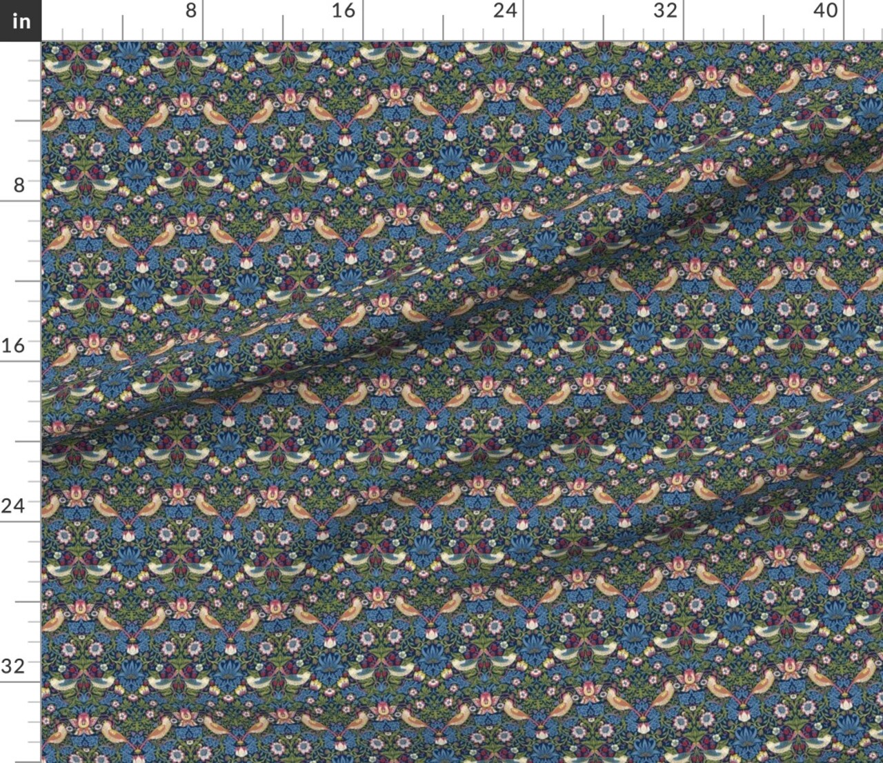 Victorian Floral William Morris Strawberry Thief Small Scale Art Nouveau Damask Vintage Custom Printed Fabric by Spoonflower Various Fabrics by the Yard or Fat Quarter